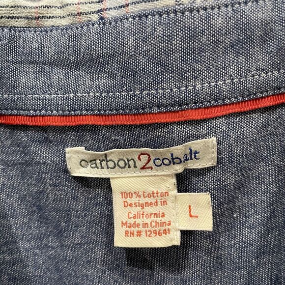 Carbon 2 Cobalt Shirt Mens Large Colorful Striped Chambray Cotton Camp Preppy - Picture 5 of 8